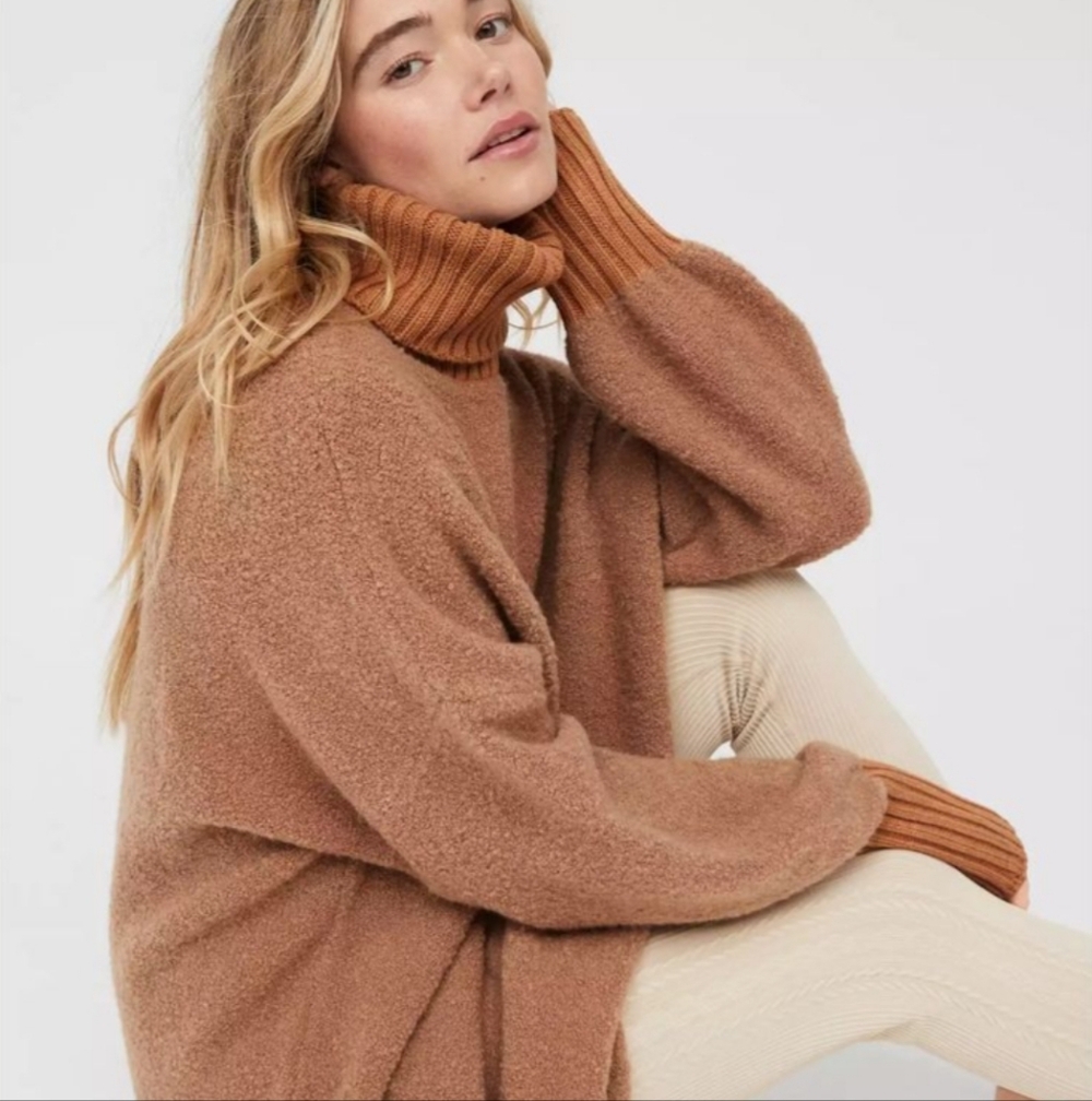 Offline By Aerie Sweaters Women XL Brown Turtle Neck Long Sleeve Pullover Casual